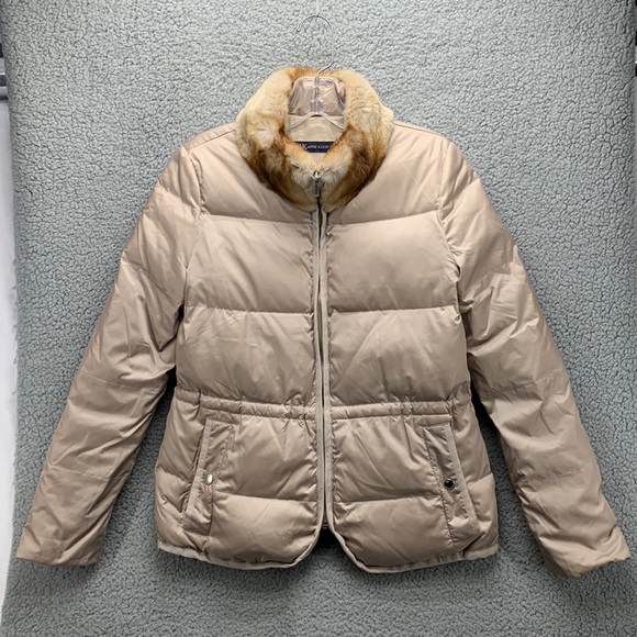 Anne Klein‎ Short Puffer Jacket Women’s Size XS Beige Zip Front Warm Winter Coat - Picture 1 of 10